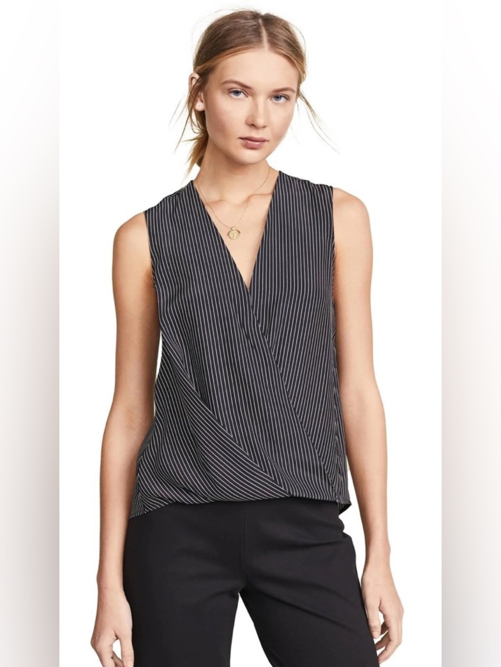 rag & bone Black Pinstripe Wrap-Front Sleeveless Camisole